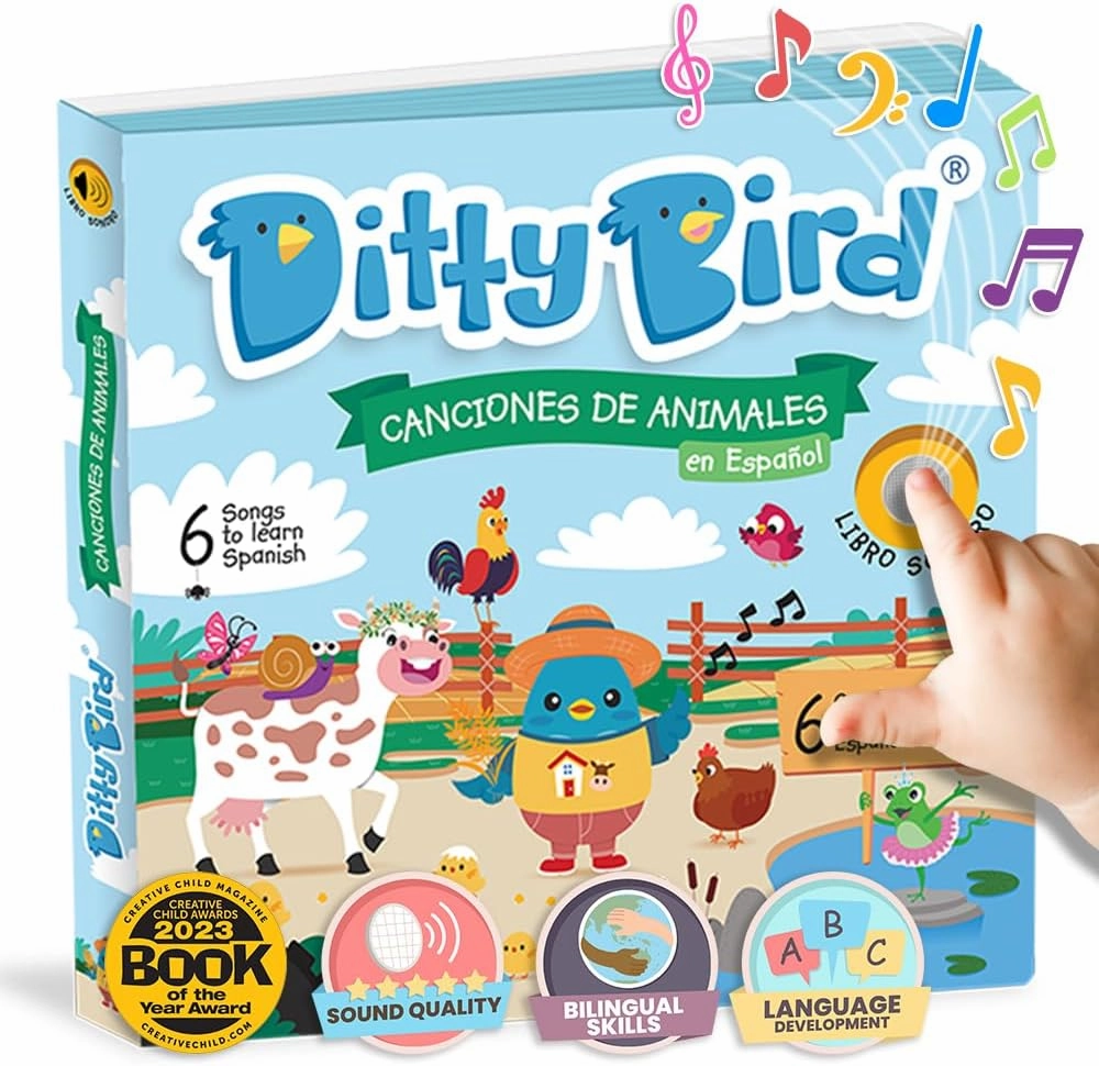 Ditty Bird Spanish Nursery Rhymes Book | Animal and Bedtime | Spanish Bilingual Musical Books for Toddler | Fun, Interactive Sound Books for Babies | Libro En Español para Bebés