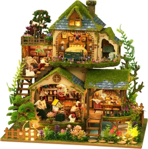 DIY Miniature House Kit: Wooden Dollhouse Miniature Kits with LED Light - Mini House Building Kit - 3D Puzzle Adults Craft Doll House, Unique Gift for Families, Friends - Forest Adventure