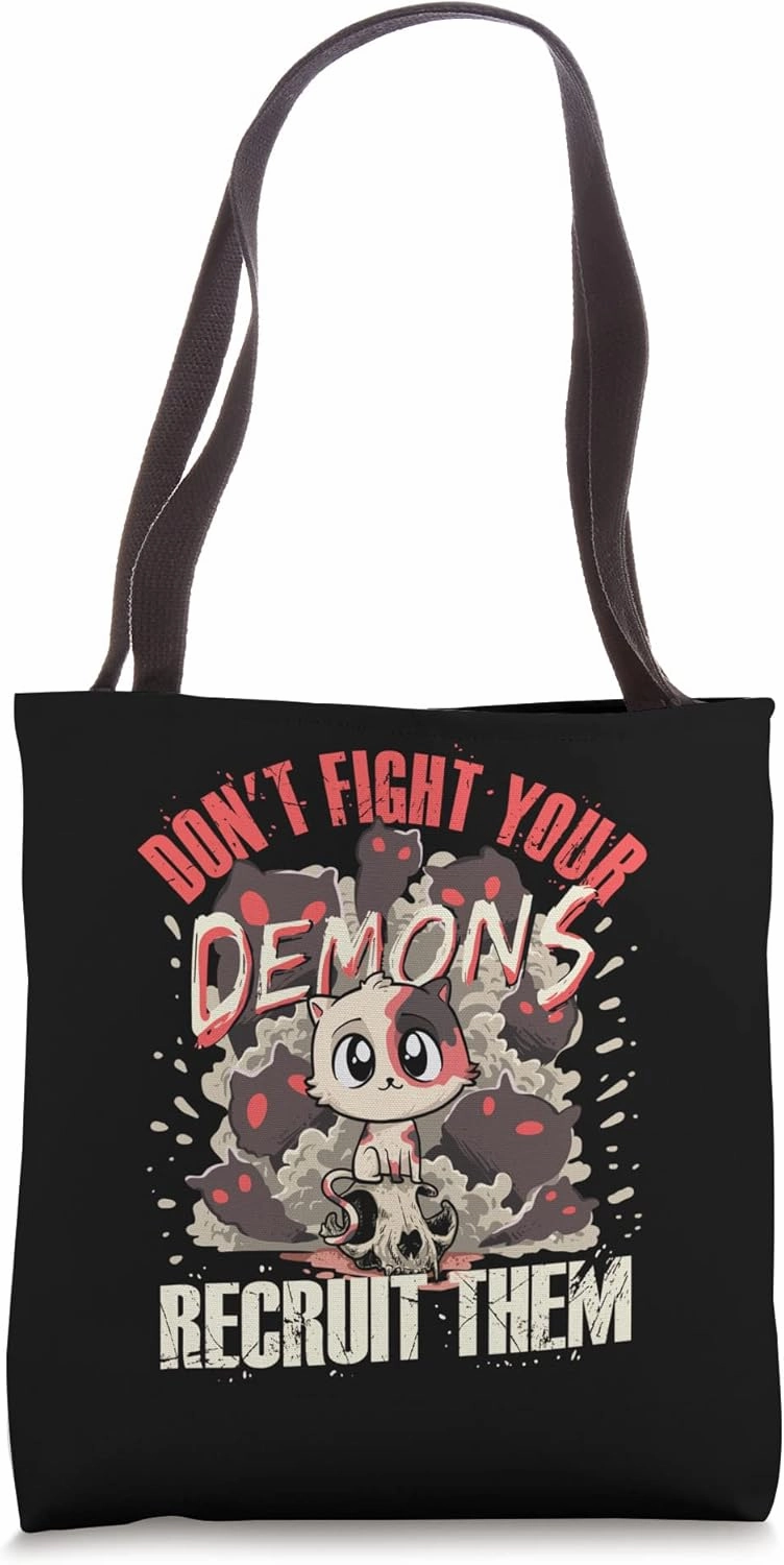 Don't Fight Your Demons Recruit Them Satanic Cat Lover Tote Bag
