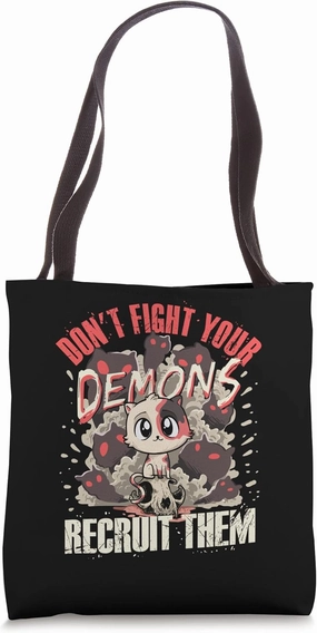 Don't Fight Your Demons Recruit Them Satanic Cat Lover Tote Bag