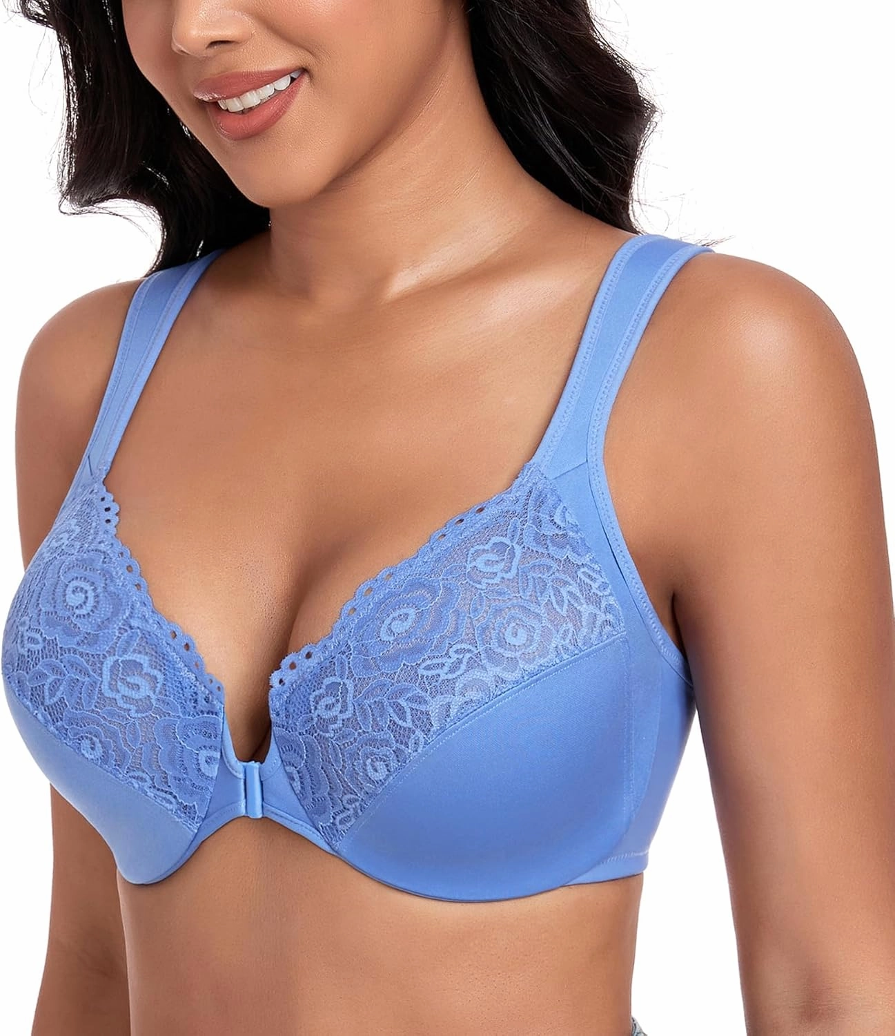 DotVol Women's Plus Size Front Closure U-Back Underwire Wide Strap Everyday Bra
