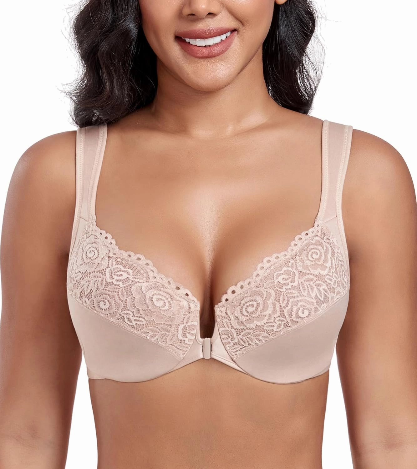 DotVol Women's Plus Size Front Closure U-Back Underwire Wide Strap Everyday Bra