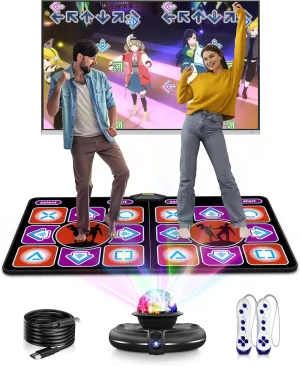 Double Dance Mat - Wireless Electronic Dance Mat for TV with Camera, Anti-Slip Fitness Dance Pad for Kids & Adults, Dance Game Mat Toy Gift for 3-12 Year Old Girls & Boys (Black)