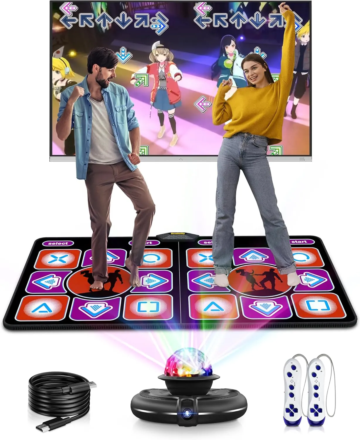 Double Dance Mat - Wireless Electronic Dance Mat for TV with Camera, Anti-Slip Fitness Dance Pad for Kids & Adults, Dance Game Mat Toy Gift for 3-12 Year Old Girls & Boys (Black)