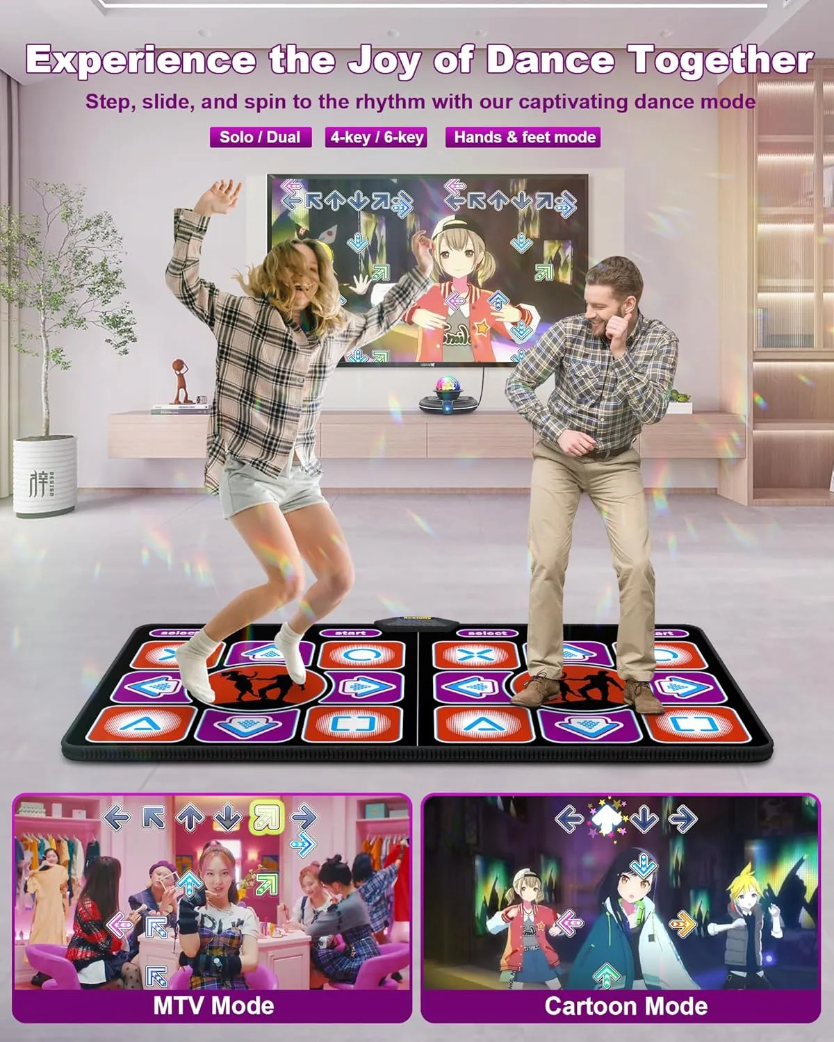 Double Dance Mat - Wireless Electronic Dance Mat for TV with Camera, Anti-Slip Fitness Dance Pad for Kids & Adults, Dance Game Mat Toy Gift for 3-12 Year Old Girls & Boys (Black)