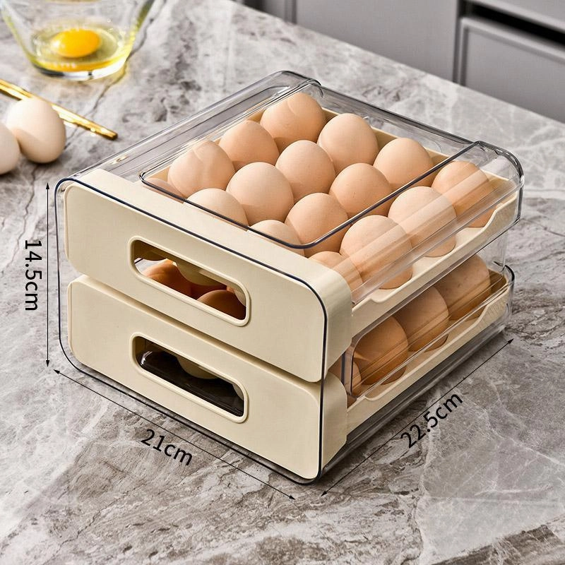 Double Layer Egg Storage Carton Drawer Organizer for Kitchen Fridge or Pantry