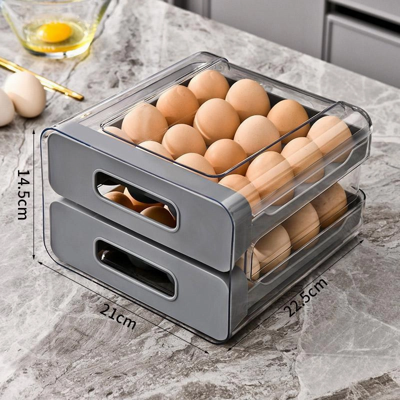 Double Layer Egg Storage Carton Drawer Organizer for Kitchen Fridge or Pantry