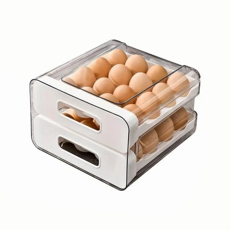 Double Layer Egg Storage Carton Drawer Organizer for Kitchen Fridge or Pantry
