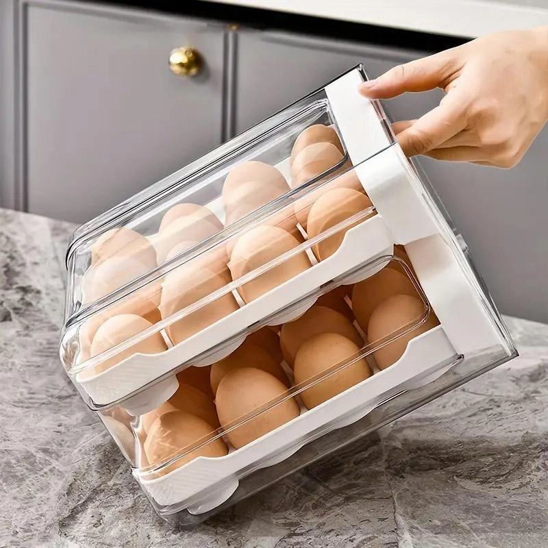 Double Layer Egg Storage Carton Drawer Organizer for Kitchen Fridge or Pantry