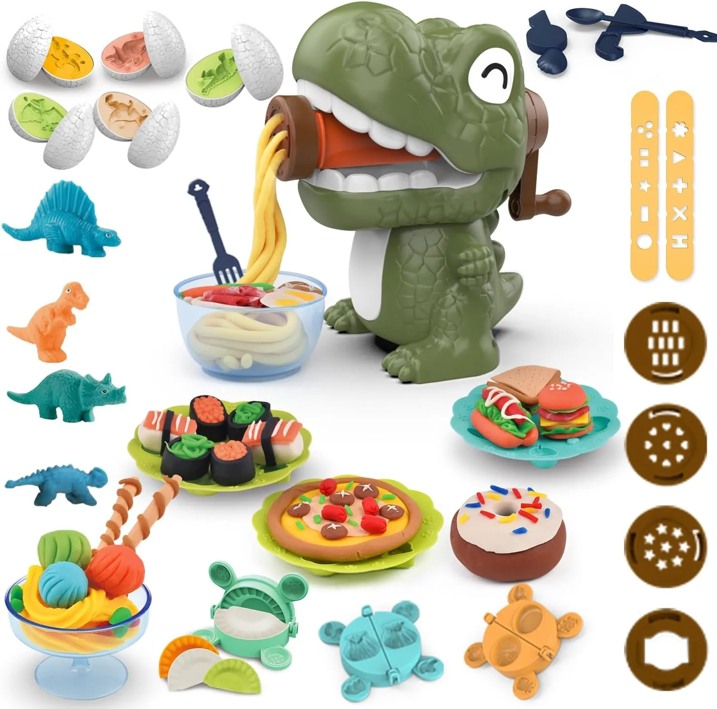 Dough Sets for Kids 2-4, Dinosaur Noodle Maker Toy, Play Set with Dinosaur Modle Eggs, Kitchen Toy Play Clay for Making Noodle Cookies, Gift for 3 4 5 6 7 8 Year Old Boys Girls (Dinosaur)