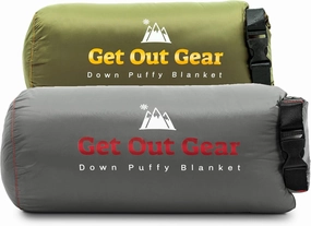 Down Camping Blanket - Olive and Gray Bundle - Puffy, Packable, Lightweight and Warm | Ideal for Outdoors, Camping, Backpacking, Travel | 650 Fill Power Water-Resistant Quilt