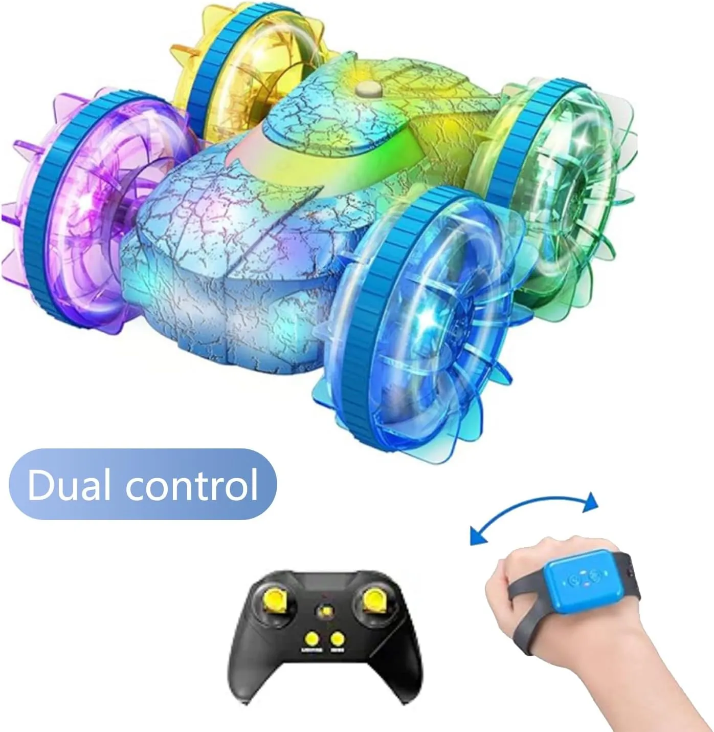 Dual Remote Control Rc Cars Stunt Car Double Side Flip Drift Drive 360 Rotation Toy Amphibious Gesture Sensing Stunt car, Water Pool Toys Waterproof 4WD Gesture l Toys for Kids Boys Girls (Colorful)