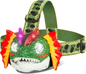 DX DA XIN Dinosaur Headlamp LED Dilophosaurus Headlamp for Kids Camping Gear Essentials Dinosaur Toy Headlighs Flashlight for Boys Girls, Gift for Birthday Halloween Christmas New Year