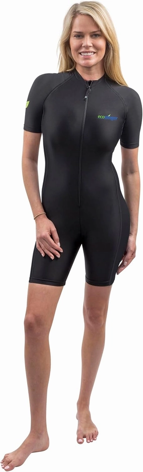 EcoStinger® Women Sunsuit Short Sleeves UV Protective One Piece Swimsuit UPF50  Black