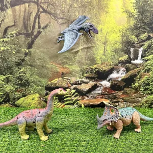 EKU Dinosaur Toys Wing Flapping Pterodactyl Toy Eudimorphodon, Head Moves Attack Brachiosaurus Styracosaurus Realistic Dino Action Figures for Kids 3-12 Boys Girls Jurassic World Toys