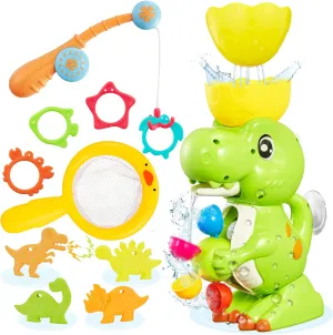 EKUEASYKU Dinosaur Bath Toys for Kids Ages 1-3 2-4 4-8 Toddler Bath Toys Whirling Waterfall Water Toys Fishing Games Bathtub Bath Time Tub Toys Girls Boys Color Movement Learning