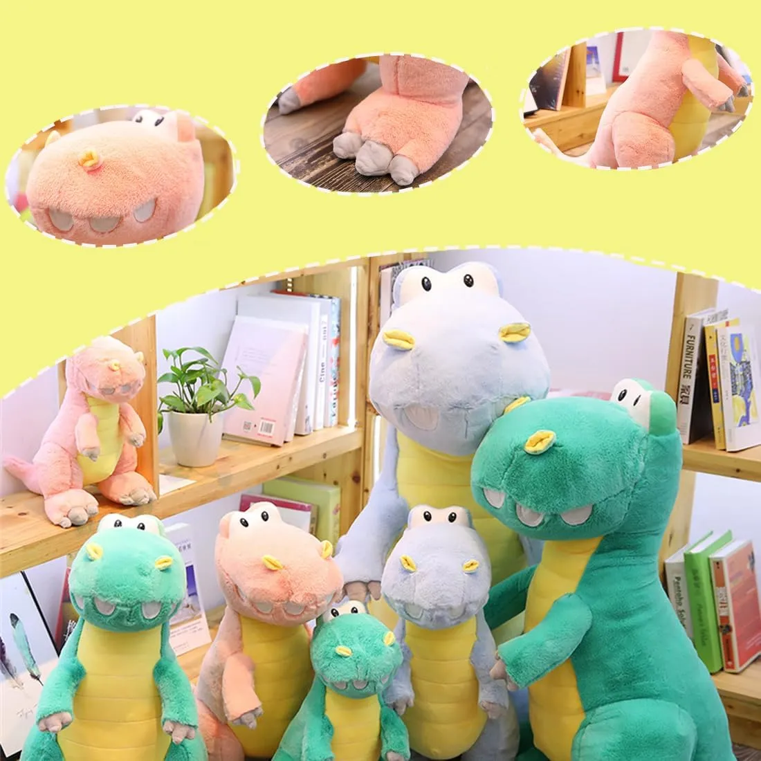 ELAINREN Ultra-Soft Green Tyrannosaurus Rex Stuffed Pillow Lovely Standing T-rex Dino Plush Toy Lifelike Cuddle Dinosaur Plushie Doll Gifts/25.6''