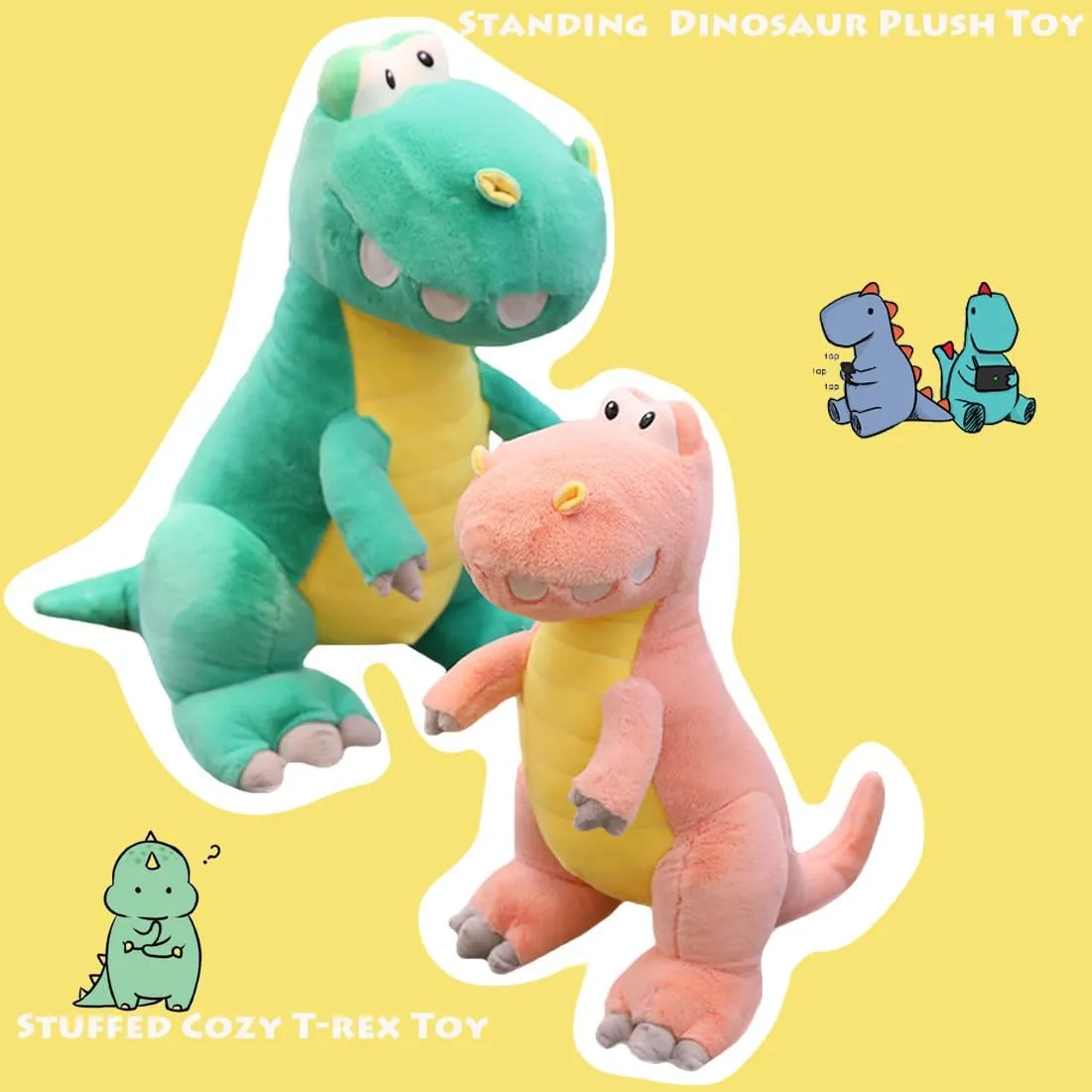 ELAINREN Ultra-Soft Green Tyrannosaurus Rex Stuffed Pillow Lovely Standing T-rex Dino Plush Toy Lifelike Cuddle Dinosaur Plushie Doll Gifts/25.6''