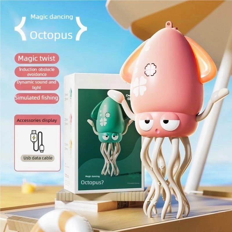 Electric Dancing Octopus Baby Toy, Automatic Evasion Octopus Toy with Led Light and Music, Interactive Entertainment for Baby Sensory Development Birthday Gifts(Pink)
