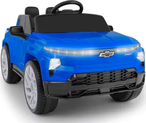 ELEMARA 12V Licensed Chevrolet Silverado Ride on Truck,Parent Controlled Ride on Cars for Kids W/2 Speed,4 MPH Max Speed,Electric Vehicle Jeep,Truck Bed Storage,Wider Seat, LED Lights,Bluetooth,Navy