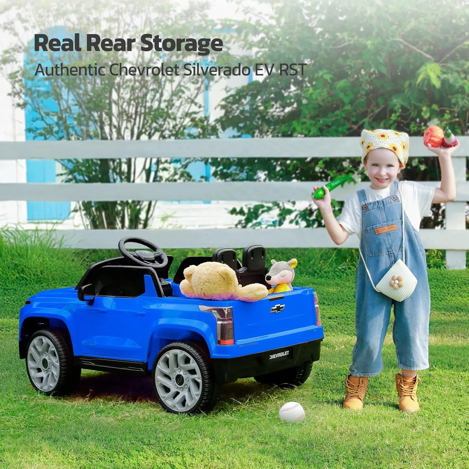 ELEMARA 12V Licensed Chevrolet Silverado Ride on Truck,Parent Controlled Ride on Cars for Kids W/2 Speed,4 MPH Max Speed,Electric Vehicle Jeep,Truck Bed Storage,Wider Seat, LED Lights,Bluetooth,Navy