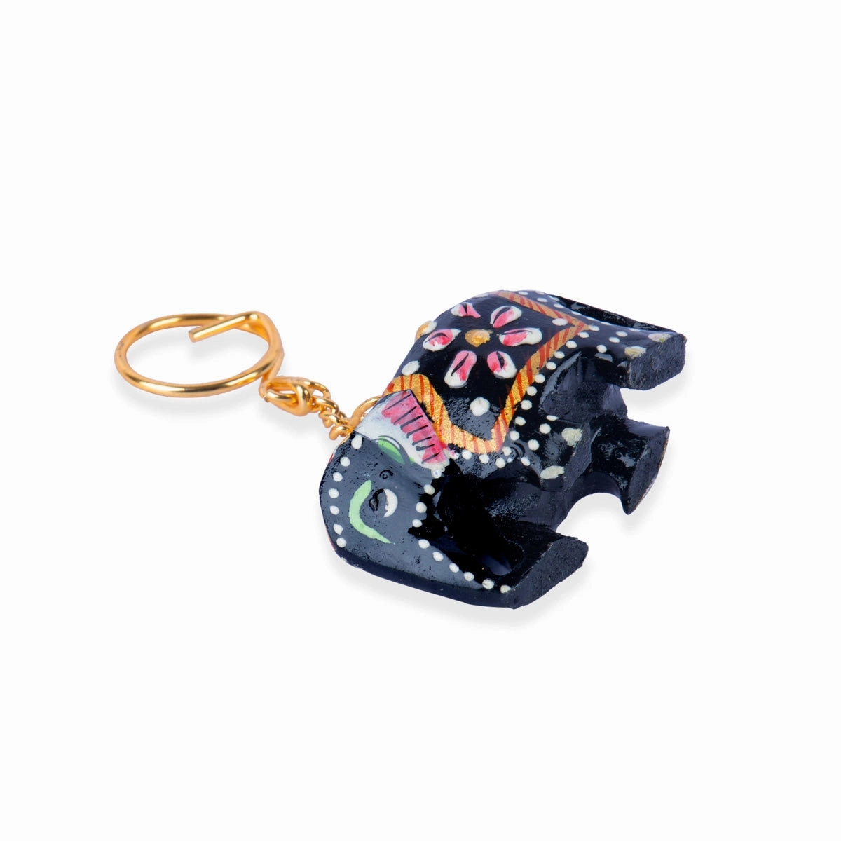 Elephant Statue Key Chain - 1.5 x 2.5 Inches | Wooden Key Holder/ Painted Elephant Idol Key Ring for Car & Bike