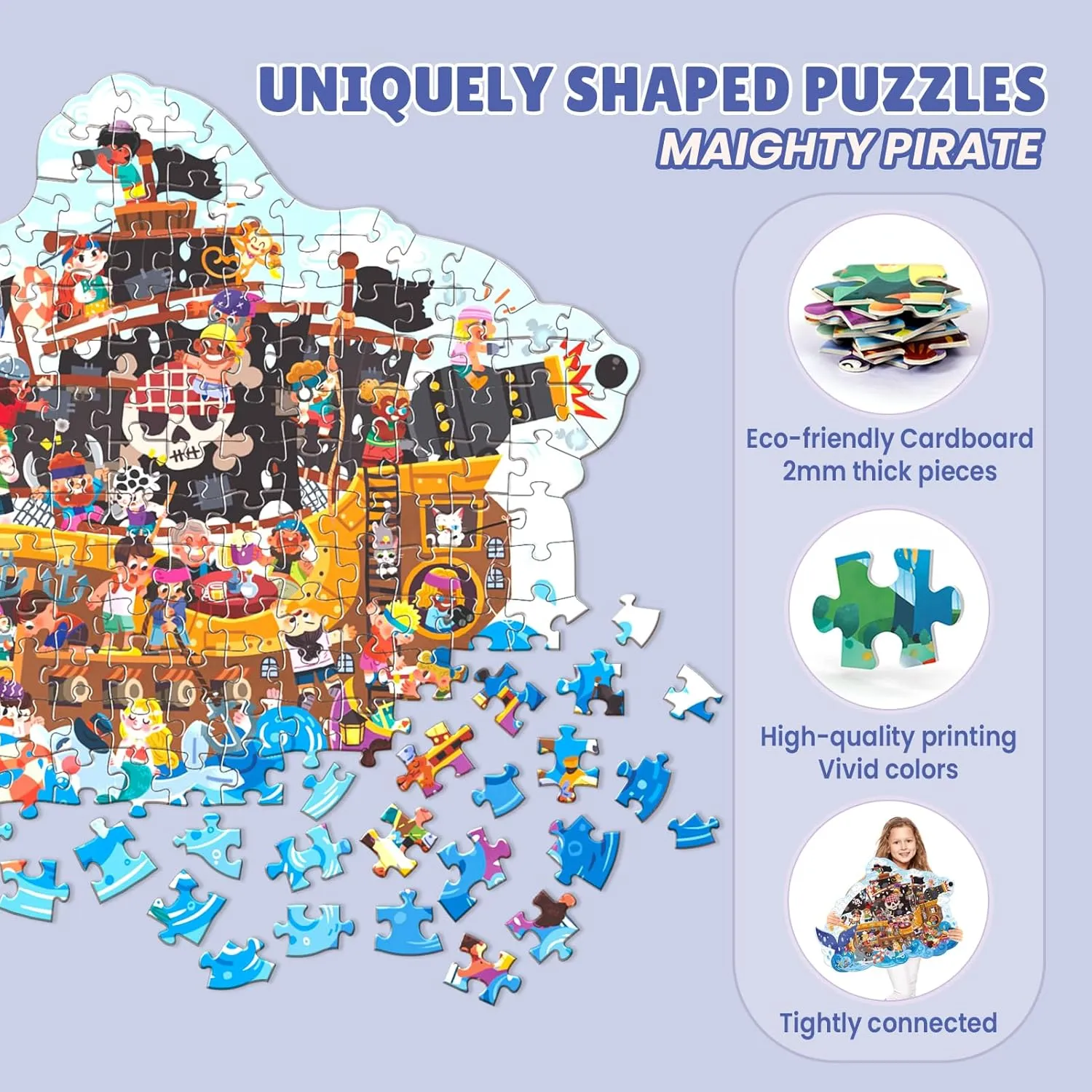 ELX 206 Piece Pirate Jigsaw Puzzle for Kids 6 , Large Floor Puzzle for Preschool Learning with Storage Bag, Educational Toy Gift Birthday and Christmas for Boys Girls
