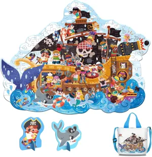 ELX 206 Piece Pirate Jigsaw Puzzle for Kids 6 , Large Floor Puzzle for Preschool Learning with Storage Bag, Educational Toy Gift Birthday and Christmas for Boys Girls