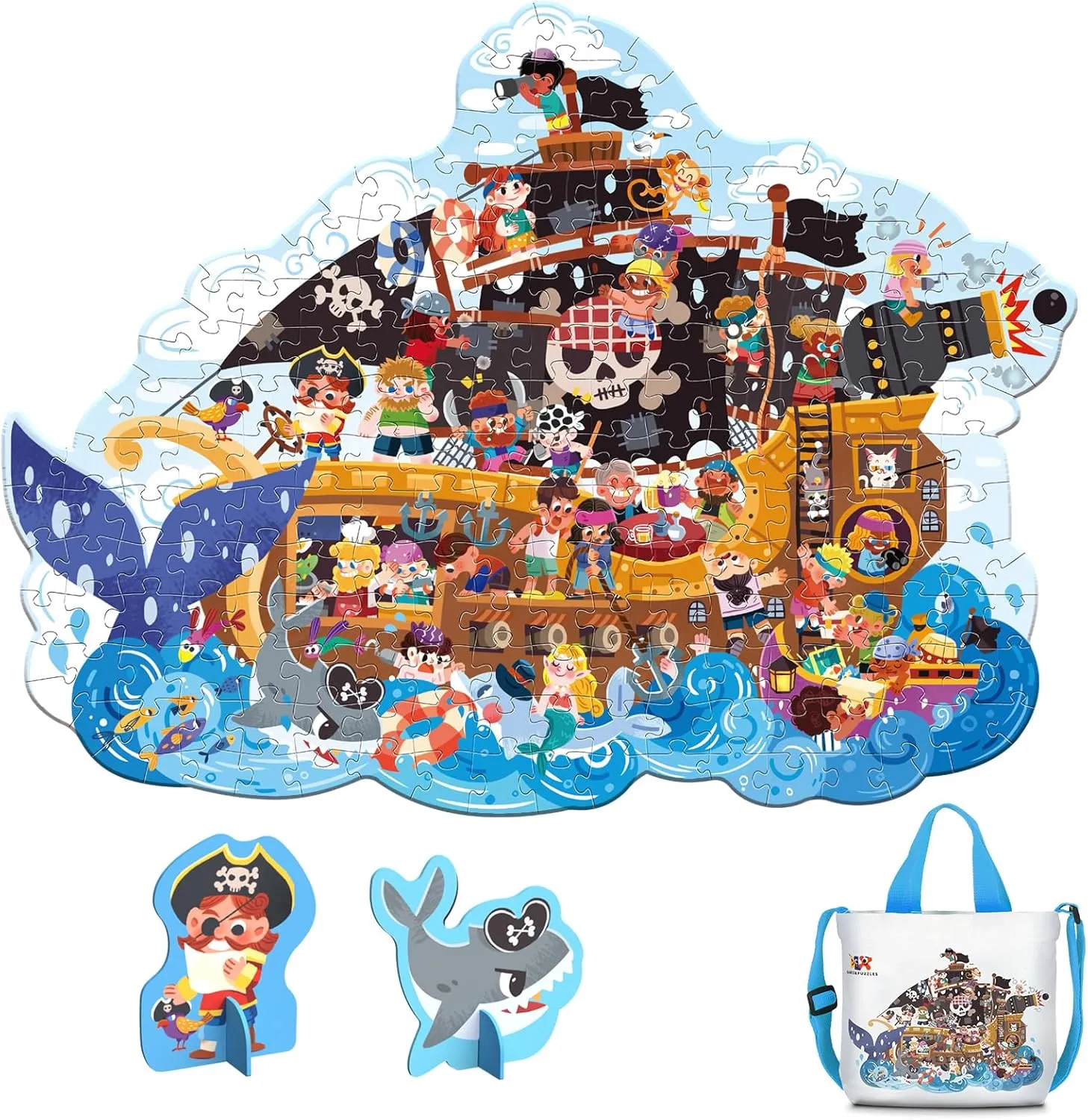 ELX 206 Piece Pirate Jigsaw Puzzle for Kids 6 , Large Floor Puzzle for Preschool Learning with Storage Bag, Educational Toy Gift Birthday and Christmas for Boys Girls