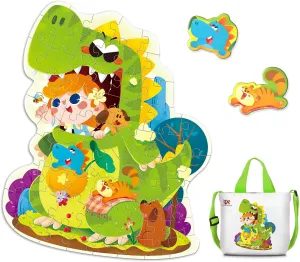 ELX 60 Piece Dinosaur Jigsaw Puzzle for Kids 3 , Large Floor Puzzle for Preschool Learning with Storage Bag, Educational Toy Gift Birthday and Christmas for Boys Girls
