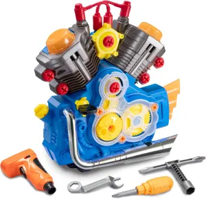 Engine Building Kit, Kids Mechanic Repair Set for Kids Motorcycle Engine，Take Apart Toys-42pc Playset，STEM Engine Model Kit Toy with Cool Lights&Sounds，Educational Toys for 3  Year Old (Blue)