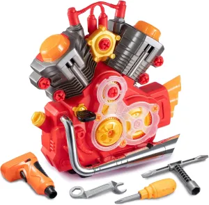 Engine Building Kit, Kids Mechanic Repair Set for Kids Motorcycle Engine，Take Apart Toys-42pc Playset，STEM Engine Model Kit Toy with Cool Lights&Sounds，Educational Toys for 3  Year Old (red)