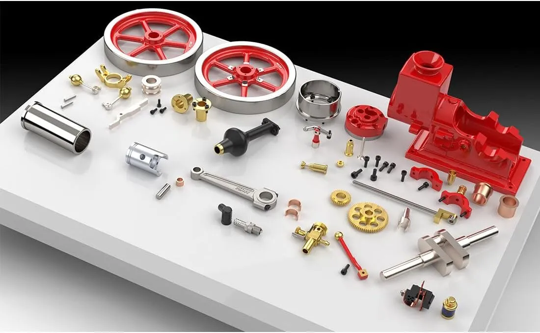 Engine Model Kit, 4 Stroke Hit and Miss Engine Motor Model HM-01 7cc Engine Kit, Fixed Horizontal Model Engine Kit with High and Low Speed Shift Lever, Physics Experiment Toys Gifts, Type 2
