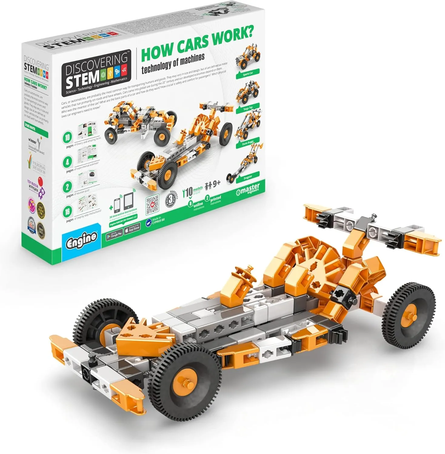 Engino STEM Toys, Technology of Machines- How Cars Work, Construction Toys for Kids 9 , Educational Toys, Gifts for Boys & Girls (10 Model Options)