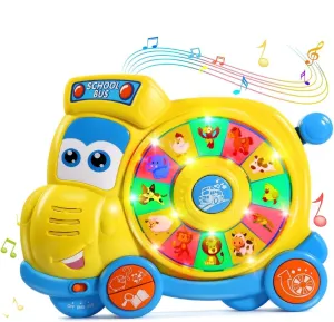 English Spanish Bilingual Learning Baby Toys 6 12 18 Months, Musical Educational Toys for Toddler 1-3, Spin Interactive School Bus Toys 1  Year Old Boys Girls Kids Birthday