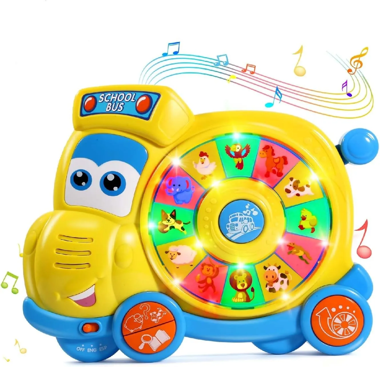 English Spanish Bilingual Learning Baby Toys 6 12 18 Months, Musical Educational Toys for Toddler 1-3, Spin Interactive School Bus Toys 1  Year Old Boys Girls Kids Birthday
