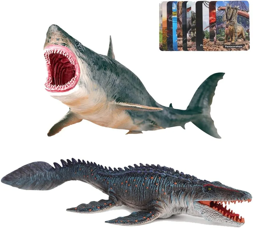 EOIVSH Megalodon & Mosasaurus Realistic Dinosaur Toys Set, Ocean Sea Monster Figures for Party Favors, Collection, Birthday Gifts