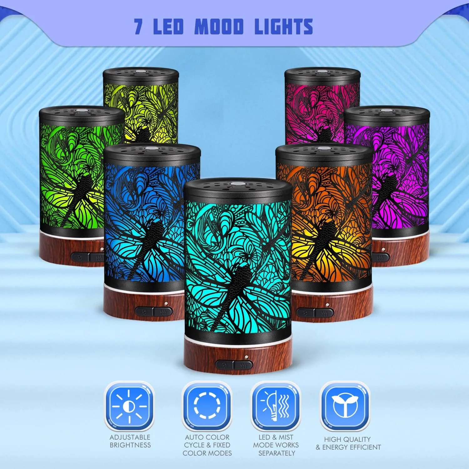 Essential Oils Diffuser,Aromatherapy Diffuser,Birthday for Women Mom Grandma,Metal Cool Mist Humidifier with 7 Colors Lights Waterless Auto Off Air Diffusers (Dragonfly)