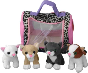 Etna Cat Play Set with Sounds – 5 Piece Set Includes 4 Small Cat Stuffed Animals Plus Carrier with Handle – These Interactive Toys are Ideal for Fun and Imaginative Play