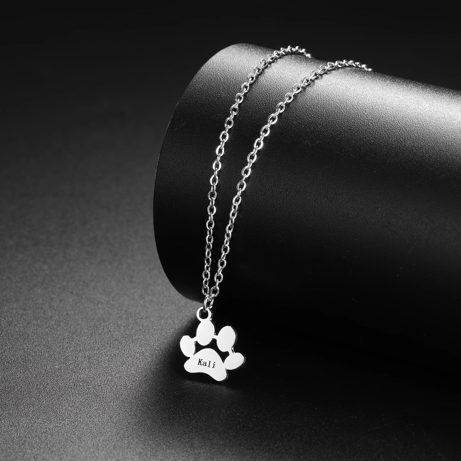 EUEAVAN Personalized Dog Paw Print Pendant Necklace Custom Engraved Name