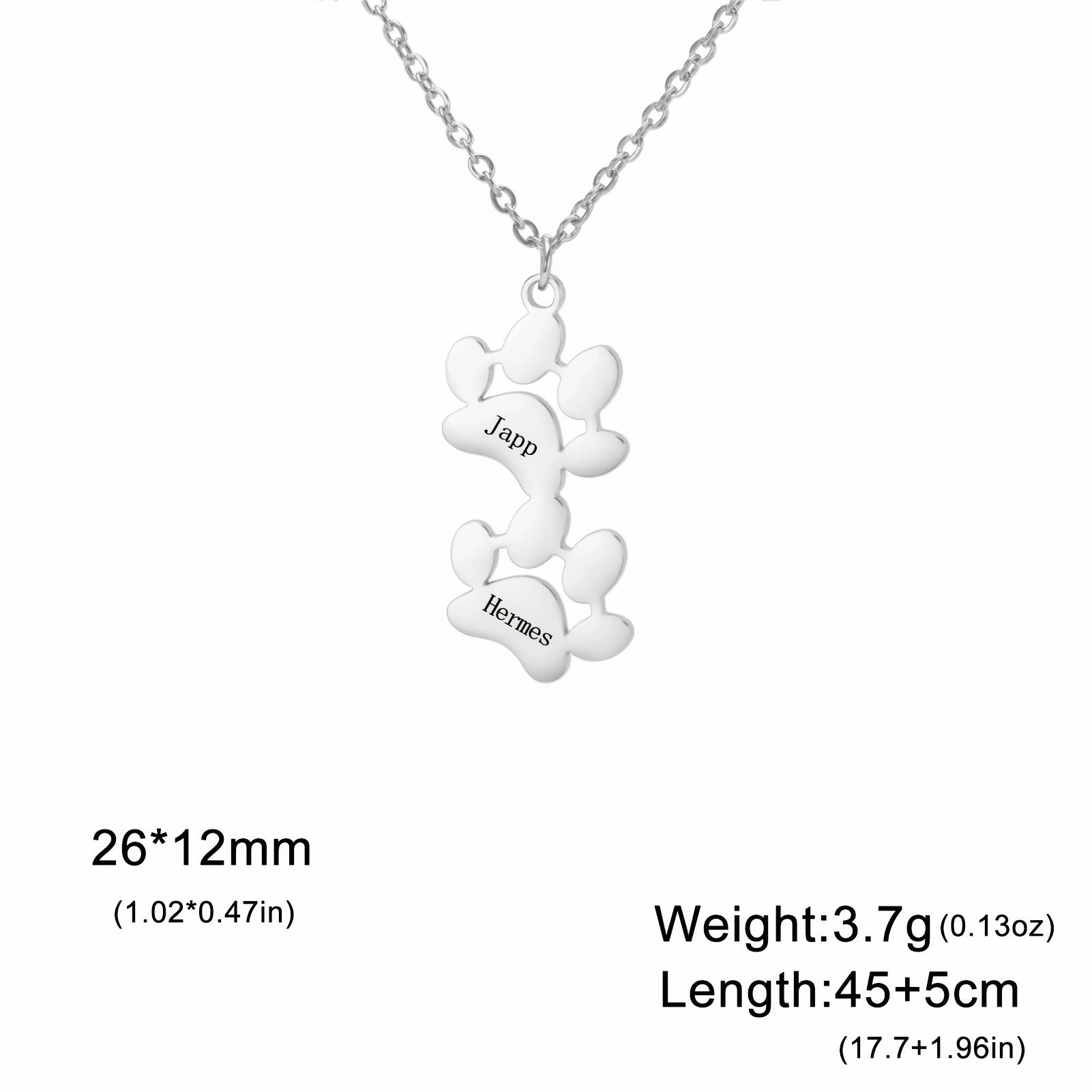 EUEAVAN Personalized Dog Paw Print Pendant Necklace Custom Engraved Name
