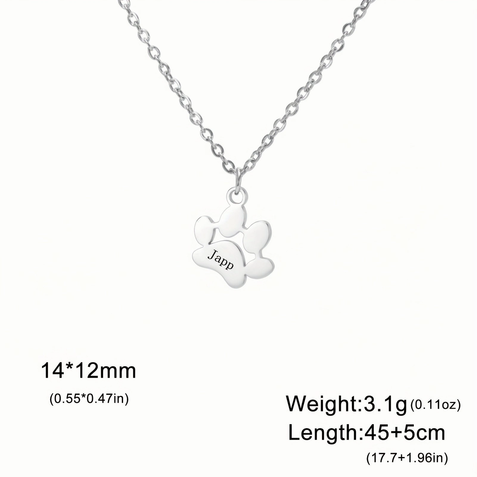 EUEAVAN Personalized Dog Paw Print Pendant Necklace Custom Engraved Name