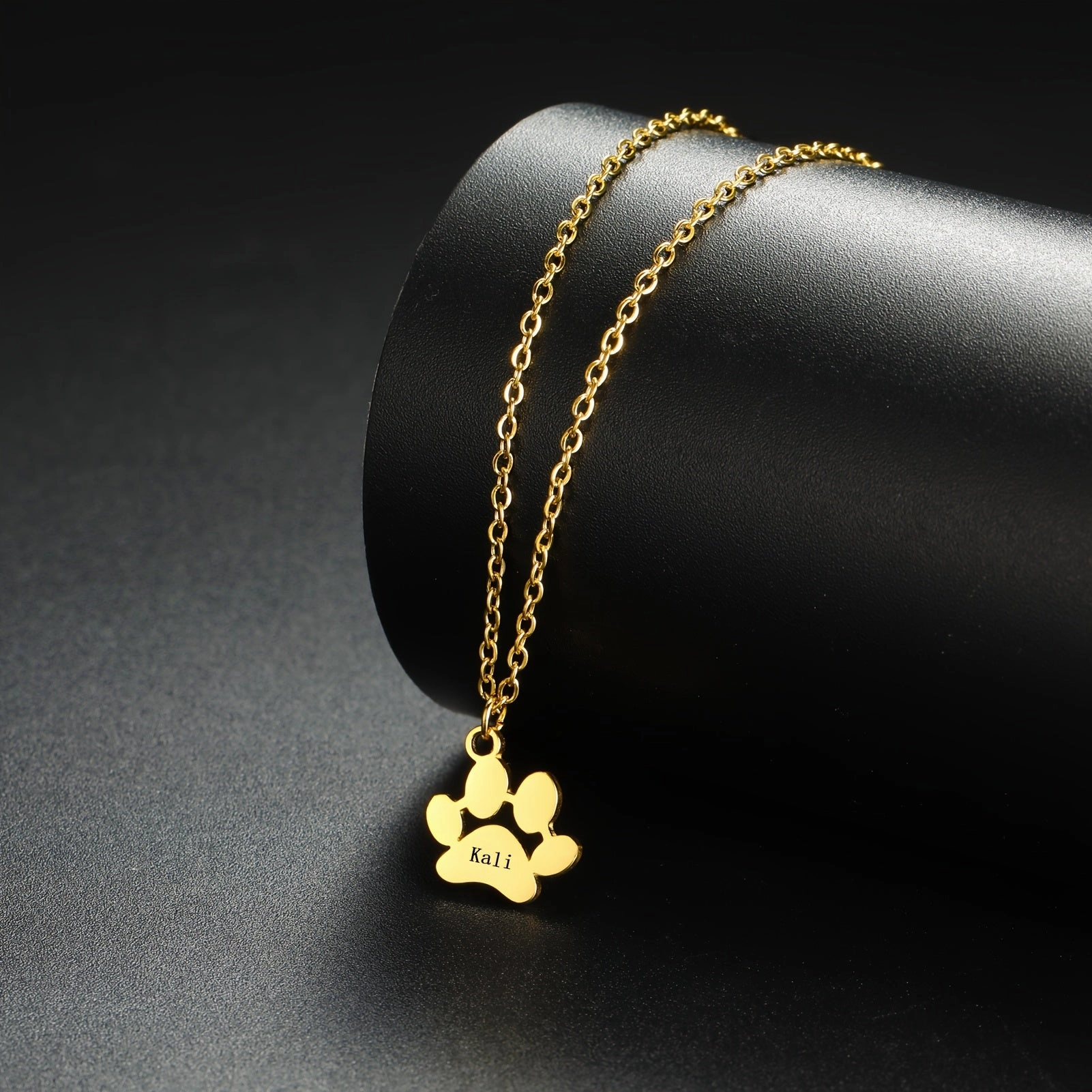 EUEAVAN Personalized Dog Paw Print Pendant Necklace Custom Engraved Name