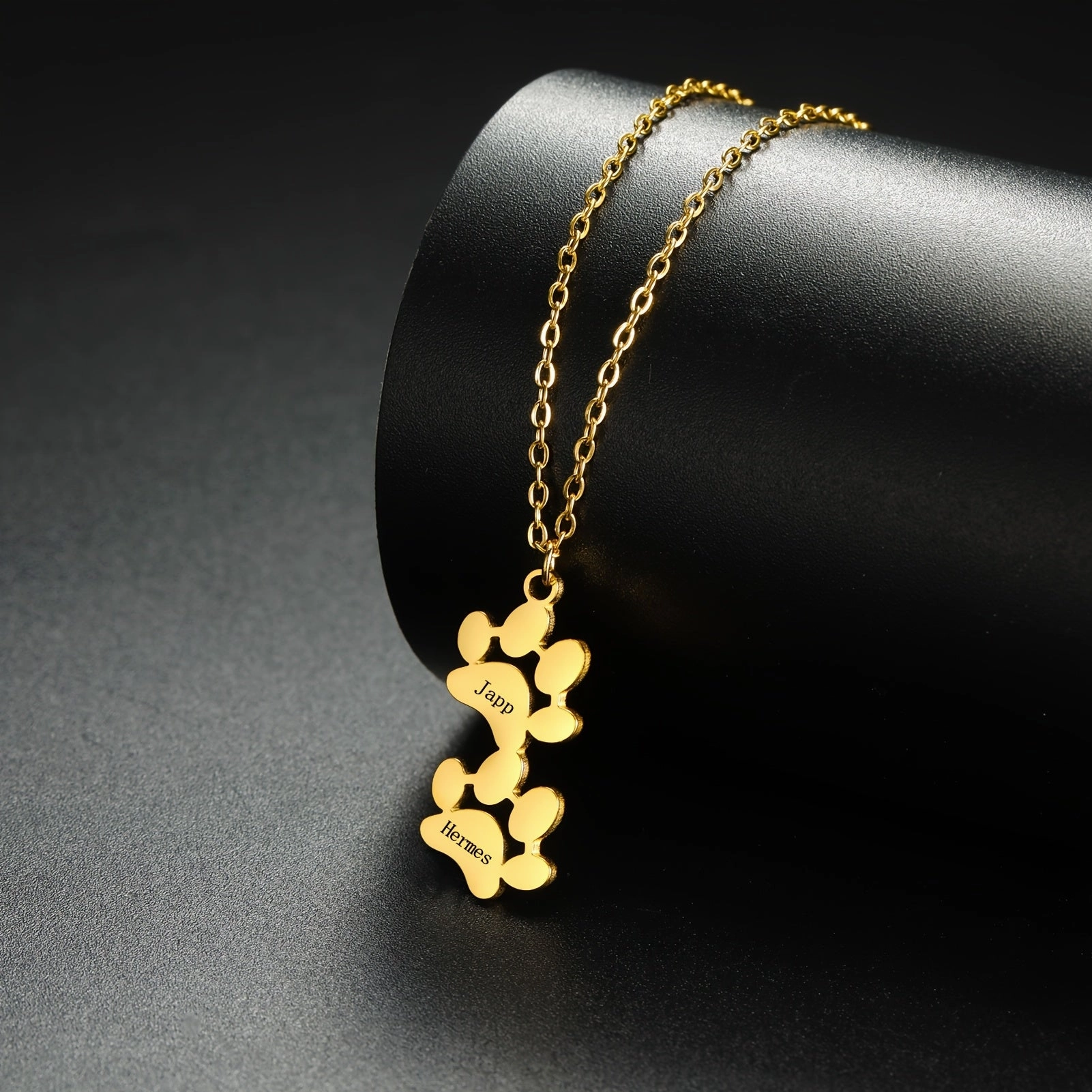 EUEAVAN Personalized Dog Paw Print Pendant Necklace Custom Engraved Name