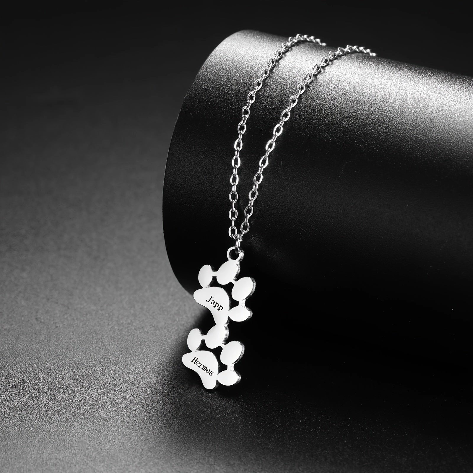 EUEAVAN Personalized Dog Paw Print Pendant Necklace Custom Engraved Name