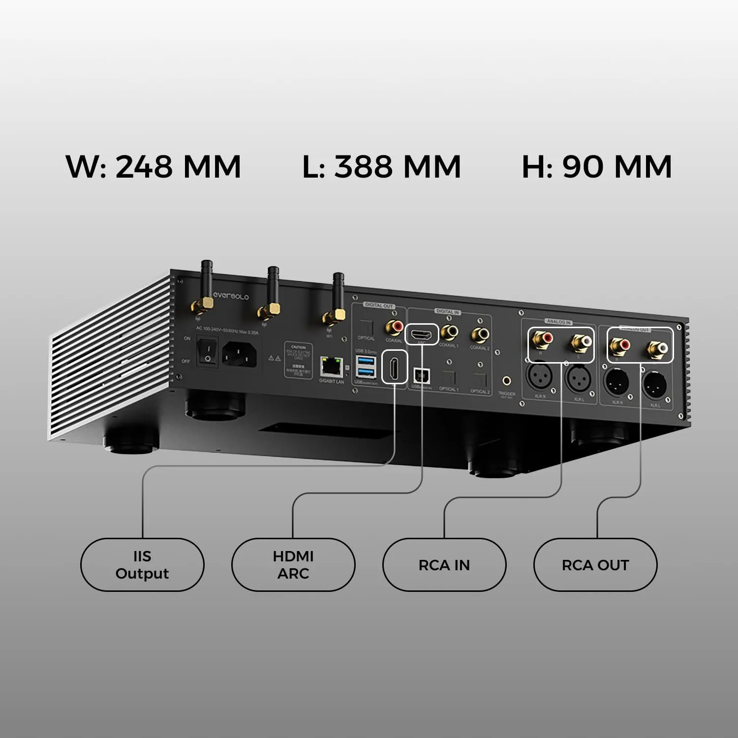 EVERSOLO DMP-A8 Music Streamer,DAP,DAC,Preamp,4GDDR4  64GeMMC AK4191EQ AK4499EX,ARC Input,IIS Output,UV Meters,spectrums,Parametric EQ,Pre AMP 10dB Analog gain,DSD512 PCM768kHz/32bit Black