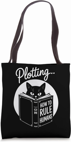 Evil Plotting Cat with How to Rule Humans Book Fun Tote Bag