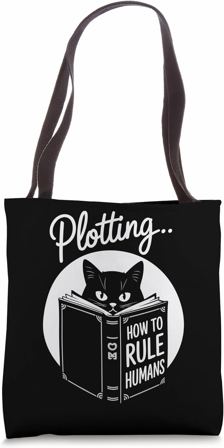 Evil Plotting Cat with How to Rule Humans Book Fun Tote Bag