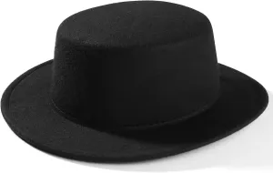 Fashion Classic Black Fedora Hats Costume Outfit - Flat Wide Brim Church Cap Jazz Hats, for Women and Men