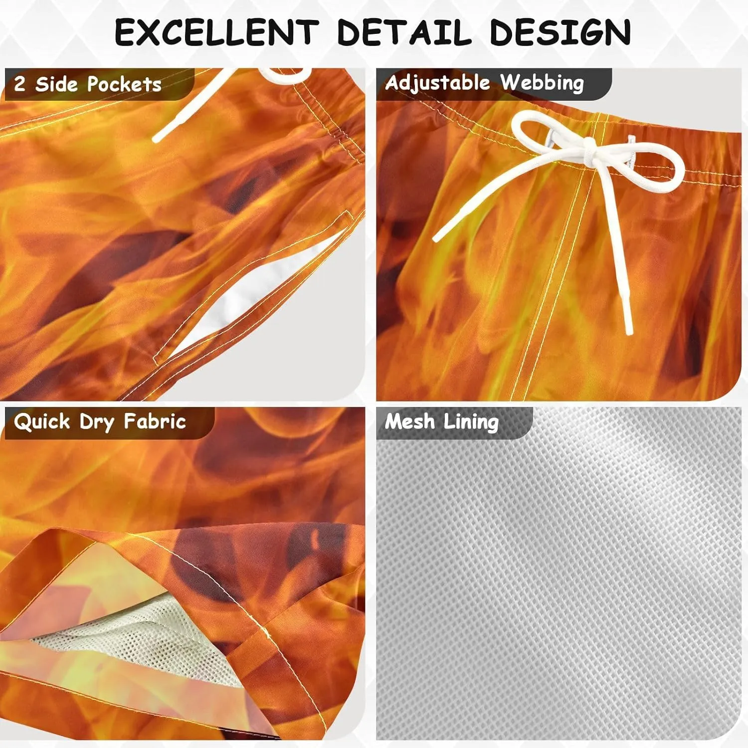 Fire Flame Boys Swim Trunks Toddler Swim Shorts Little Boys Bathing Suit Swimsuit Toddler Boy Swimwear